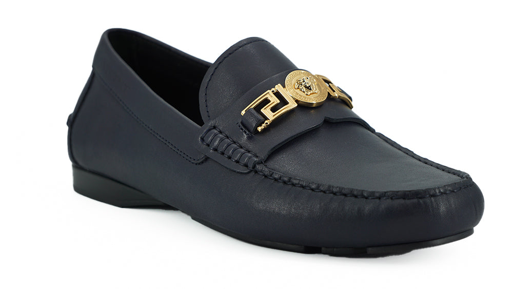 Navy Blue Calf Leather Loafers Shoes