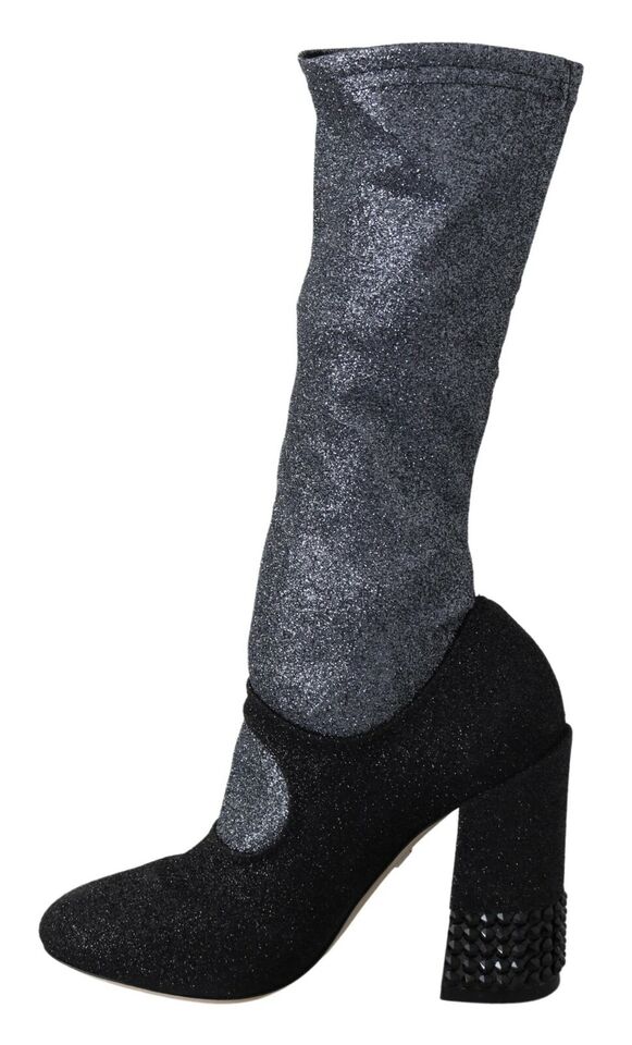 Black Crystal Mary Janes Booties Shoes