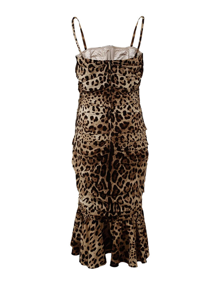 Dolce & Gabbana Brown Leopard Print Ruched Midi Dress