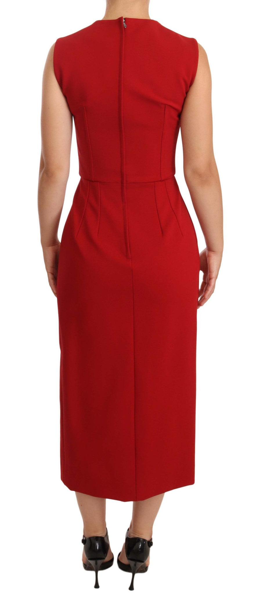 Red Sweetheart Sleeveless Midi Stretch Dress