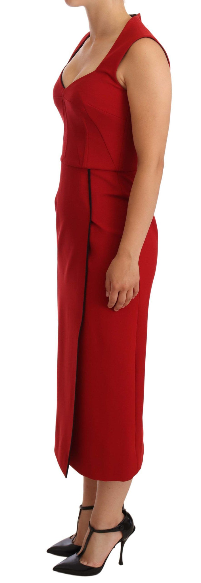 Red Sweetheart Sleeveless Midi Stretch Dress