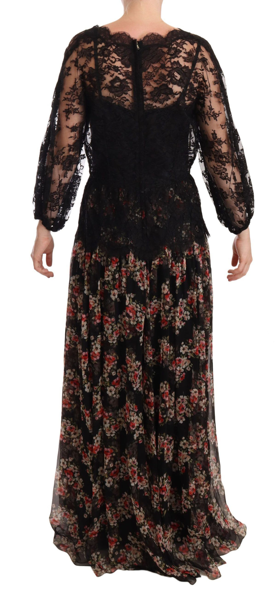 Black Lace Floral Polka Maxi Capri Dress