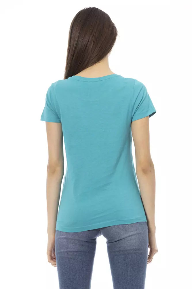 Light-blue Cotton Tops & T-Shirt