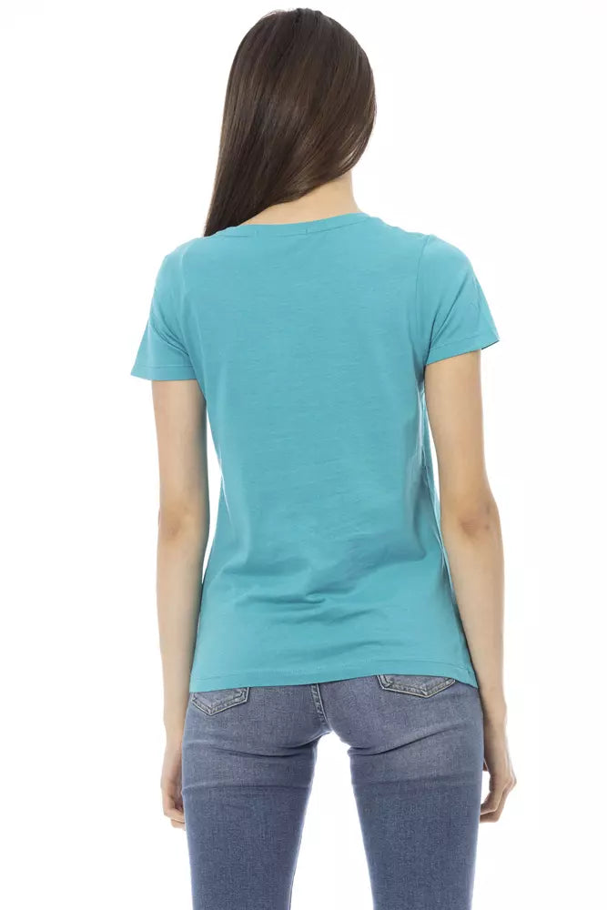 Light-blue Cotton Tops & T-Shirt