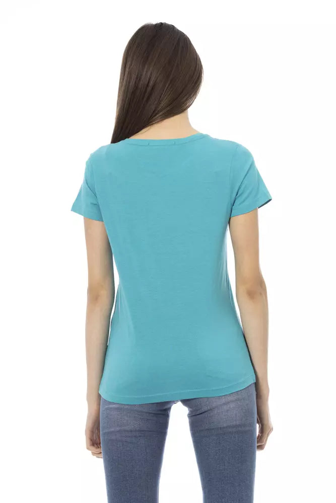 Light-blue Cotton Tops & T-Shirt