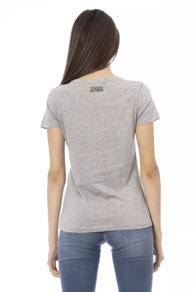 Trussardi Action Chic Gray Short Sleeve Tee with Front Print