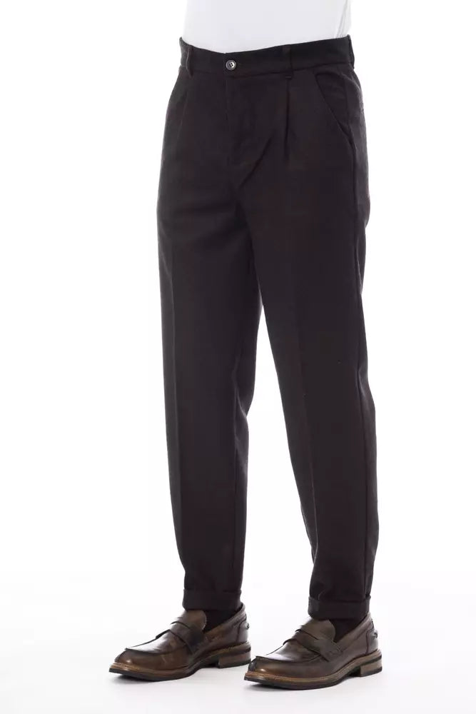 Alpha Studio Brown Wool Jeans & Pant