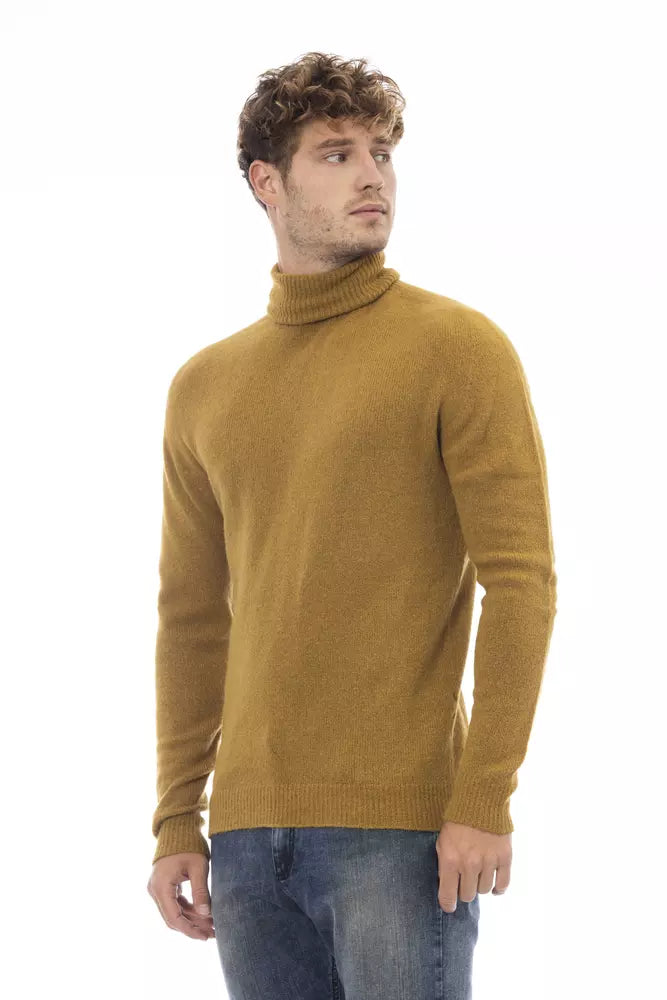 Alpha Studio Brown Alpaca Leather Sweater