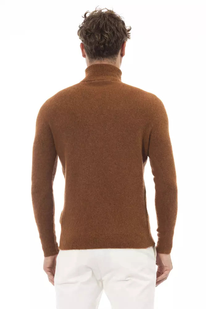 Alpha Studio Brown Alpaca Leather Sweater