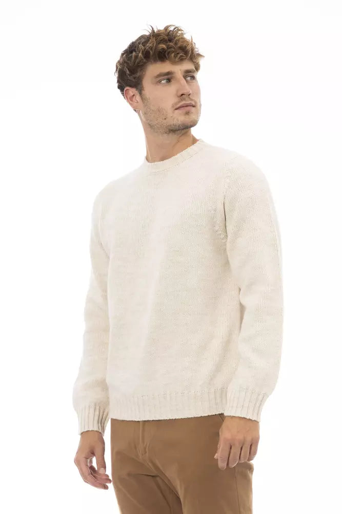 Alpha Studio Beige Alpaca Leather Sweater