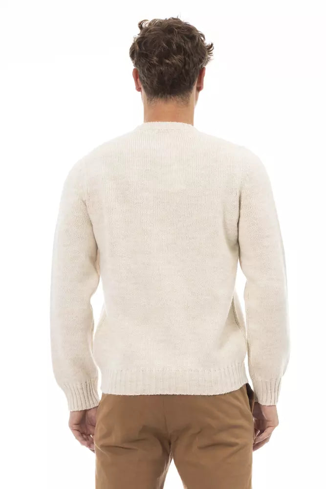 Alpha Studio Beige Alpaca Leather Sweater