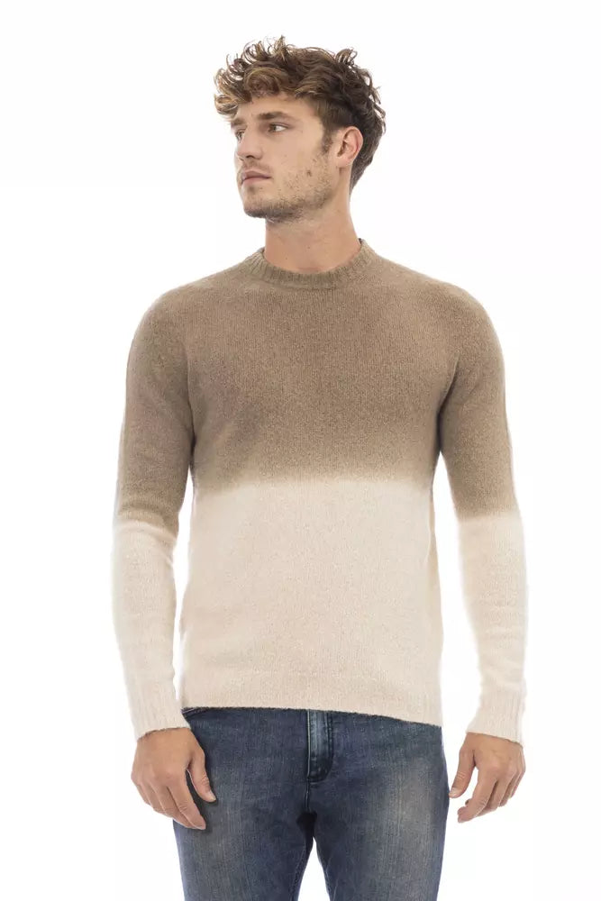 Alpha Studio Beige Alpaca Leather Sweater