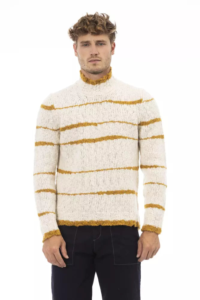 Alpha Studio Beige Alpaca Leather Sweater