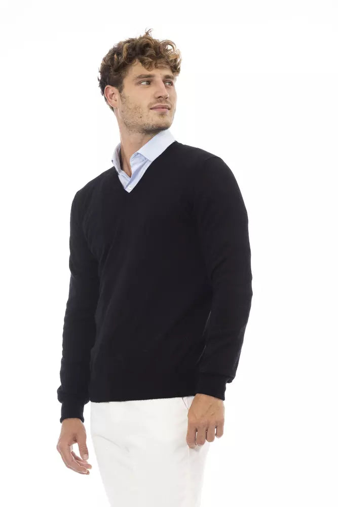 Alpha Studio Black Wool Sweater