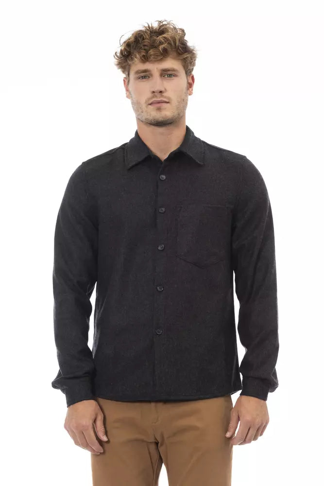 Alpha Studio Gray Wool Shirt