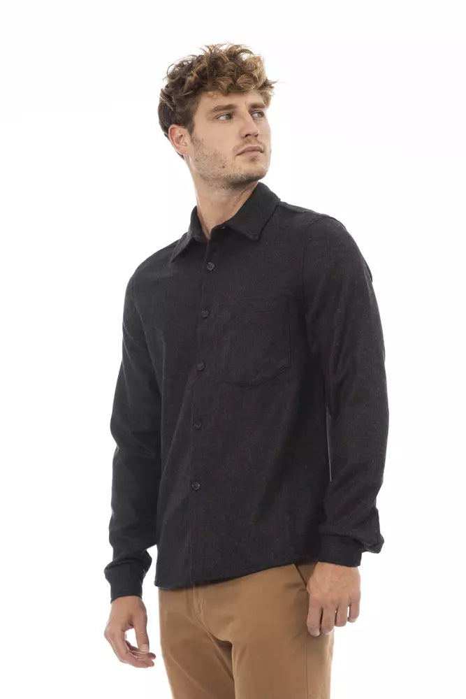 Alpha Studio Gray Wool Shirt