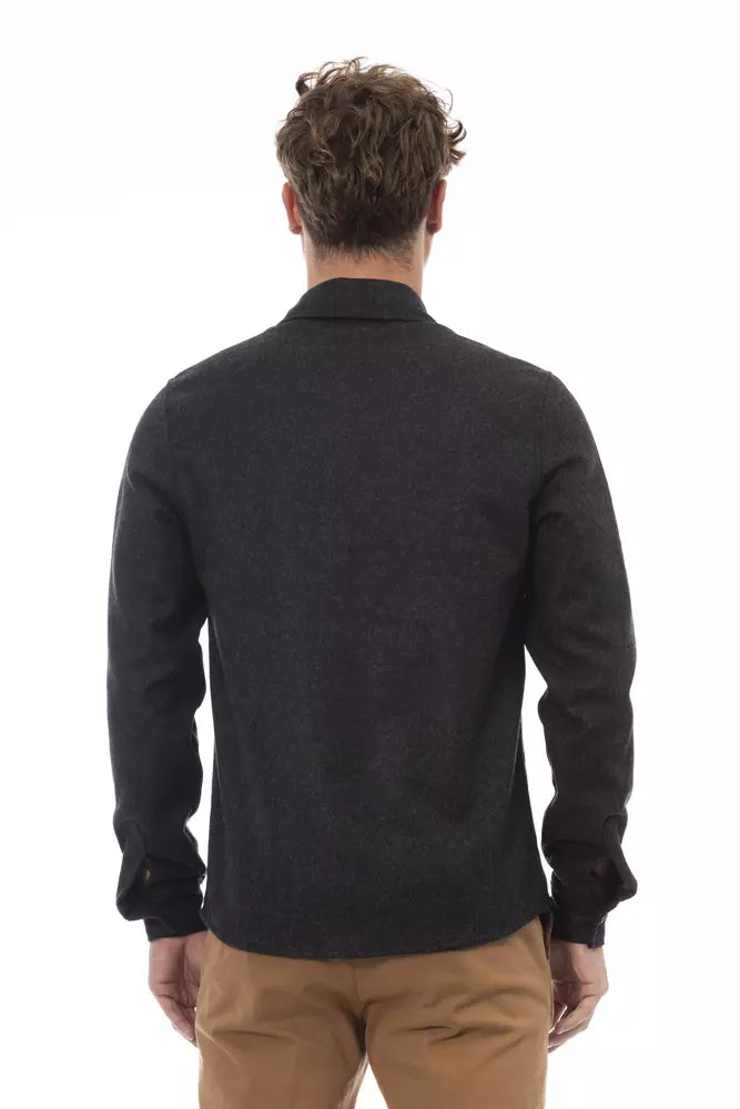 Alpha Studio Gray Wool Shirt