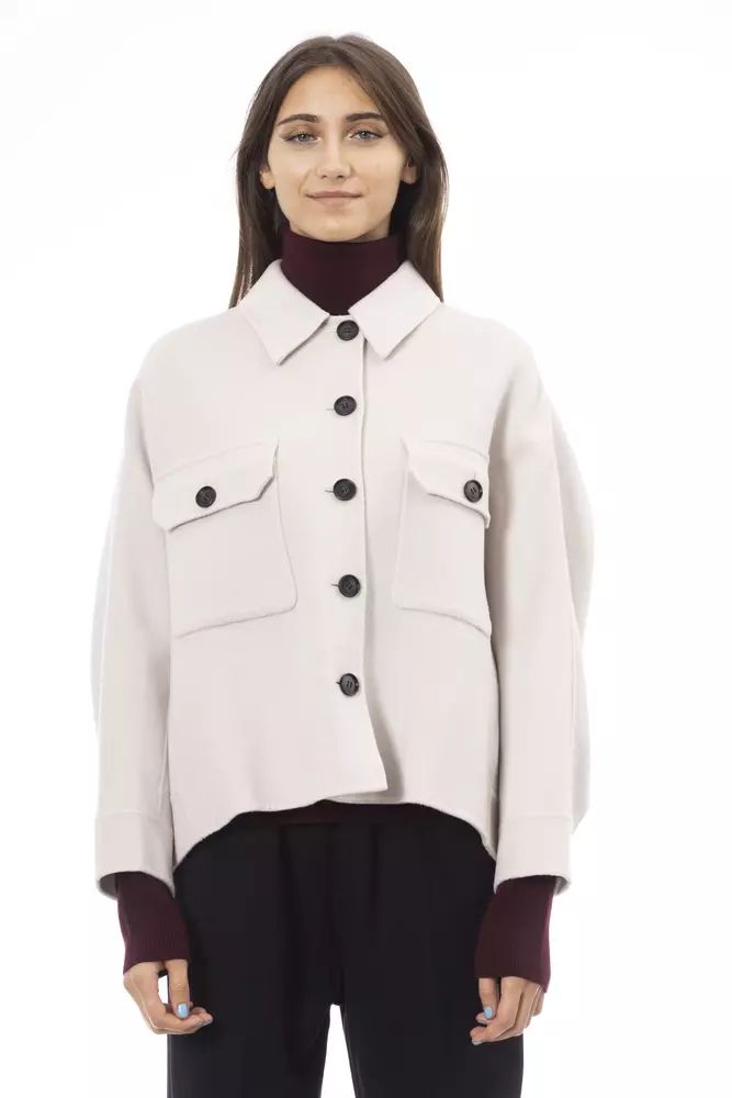 Alpha Studio White Wool Blazer Jacket