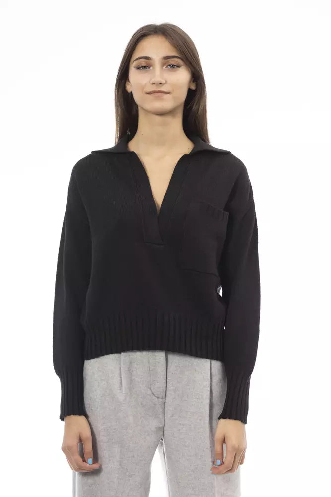 Alpha Studio Black Wool Sweater