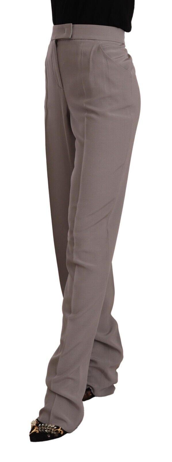 Brown High Waist Silk Tapered Long Pants