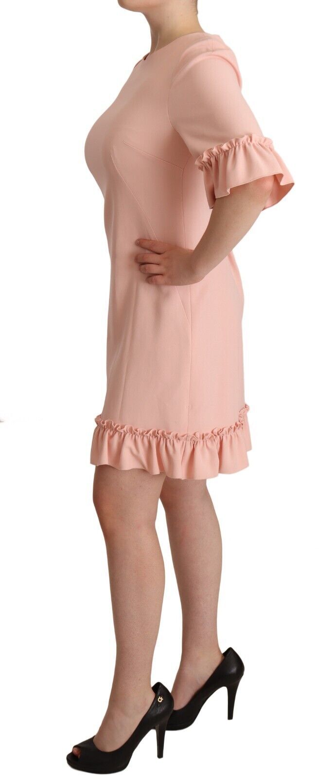 Pink Ruffled Sleeves Viscose Sheath Dress