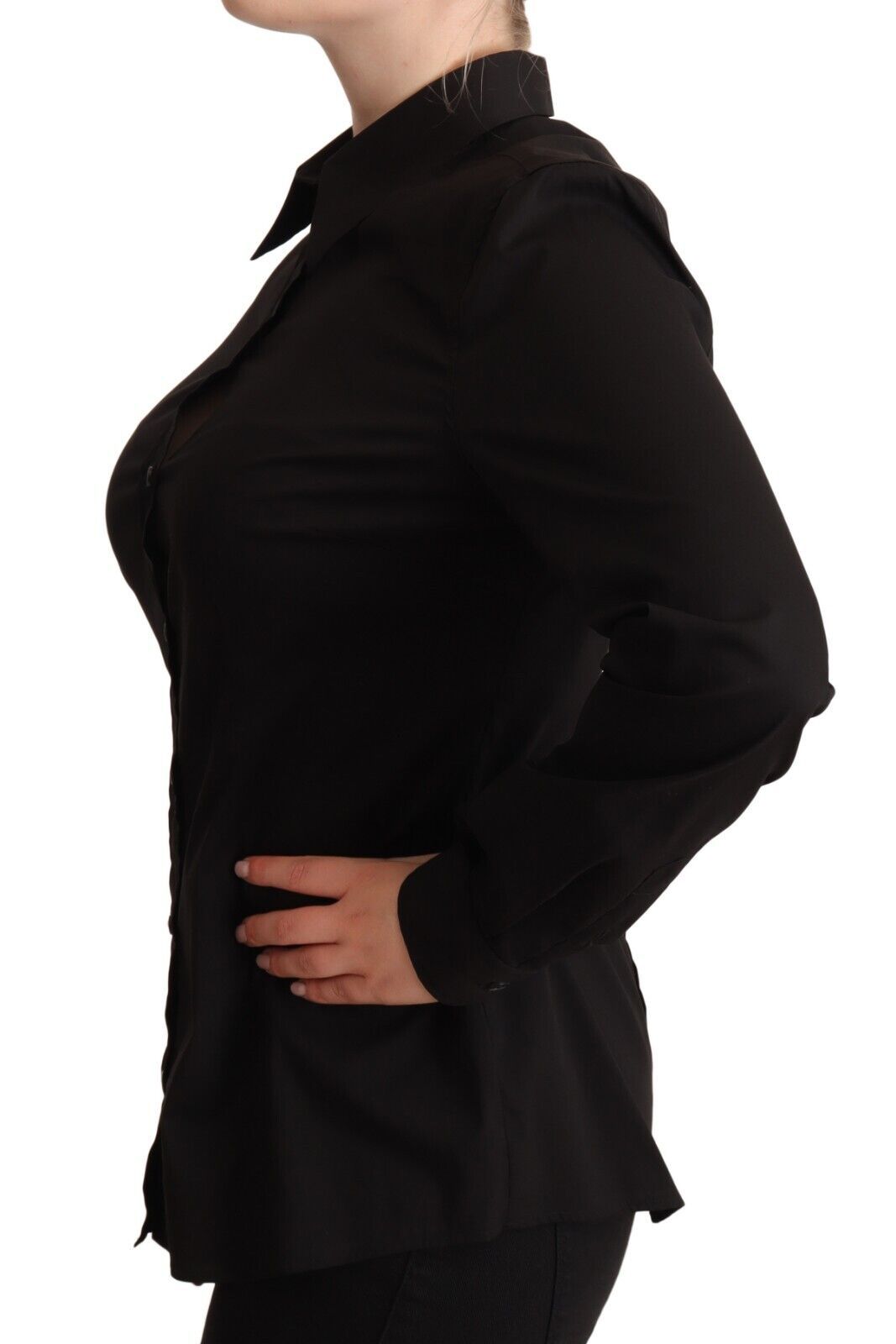 Black Cotton Collared Long Sleeves Shirt Top