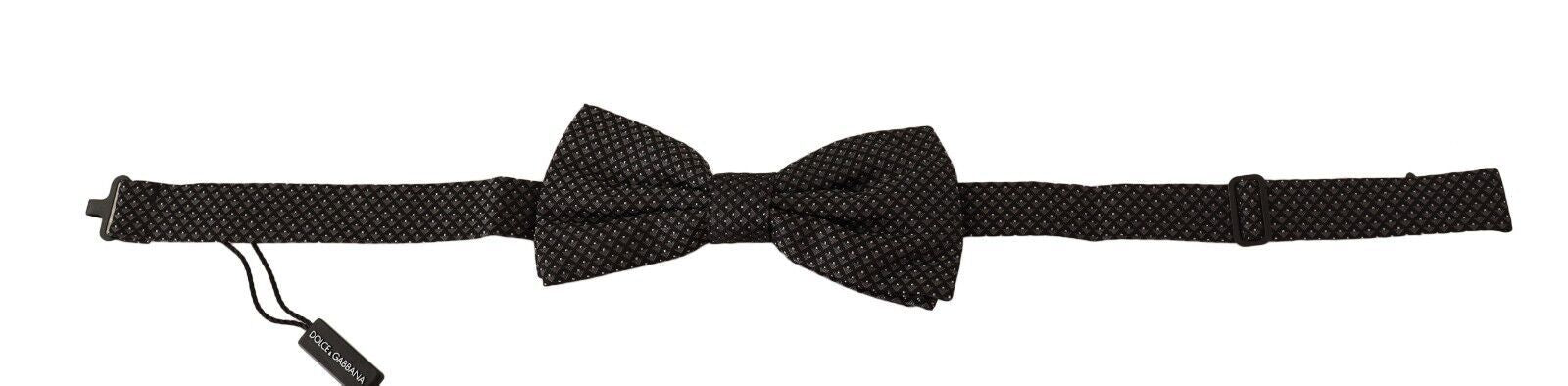 Black Patterned Silk Adjustable Neck Papillon Bow Tie