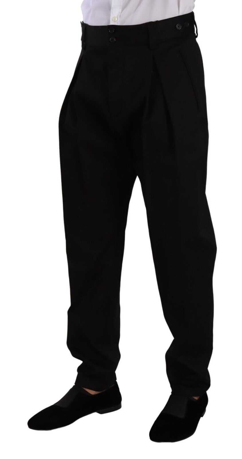 Black Cotton High Waist Men Trouser Dress Pants