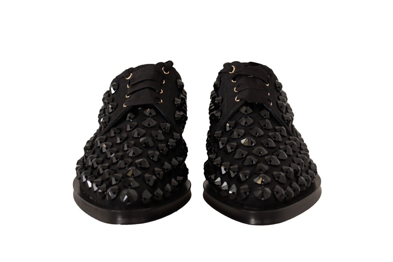 Black Lace Up Studded Formal Flats Shoes