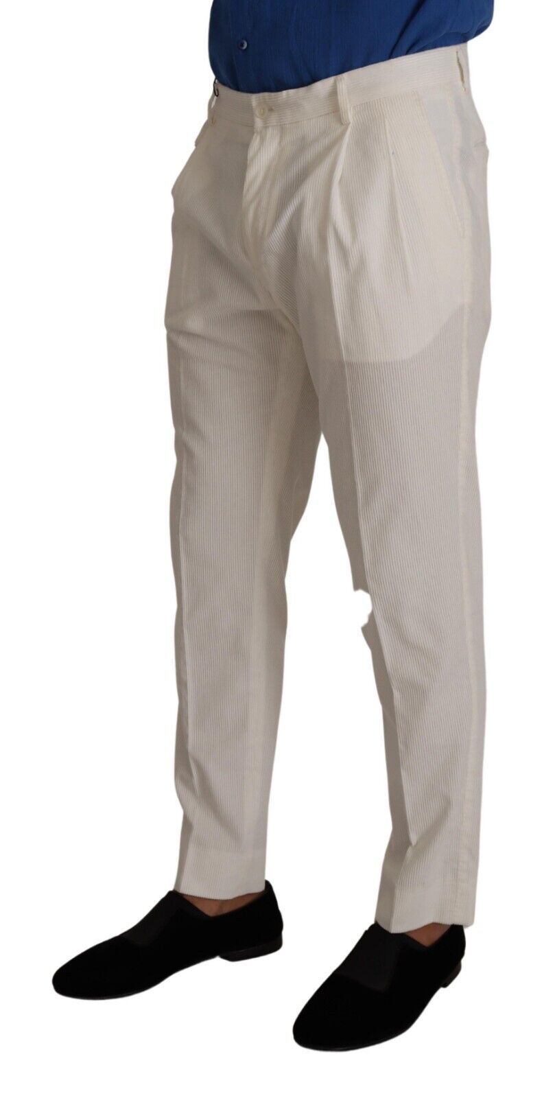 White Corduroy Cotton Men Tapered Pants