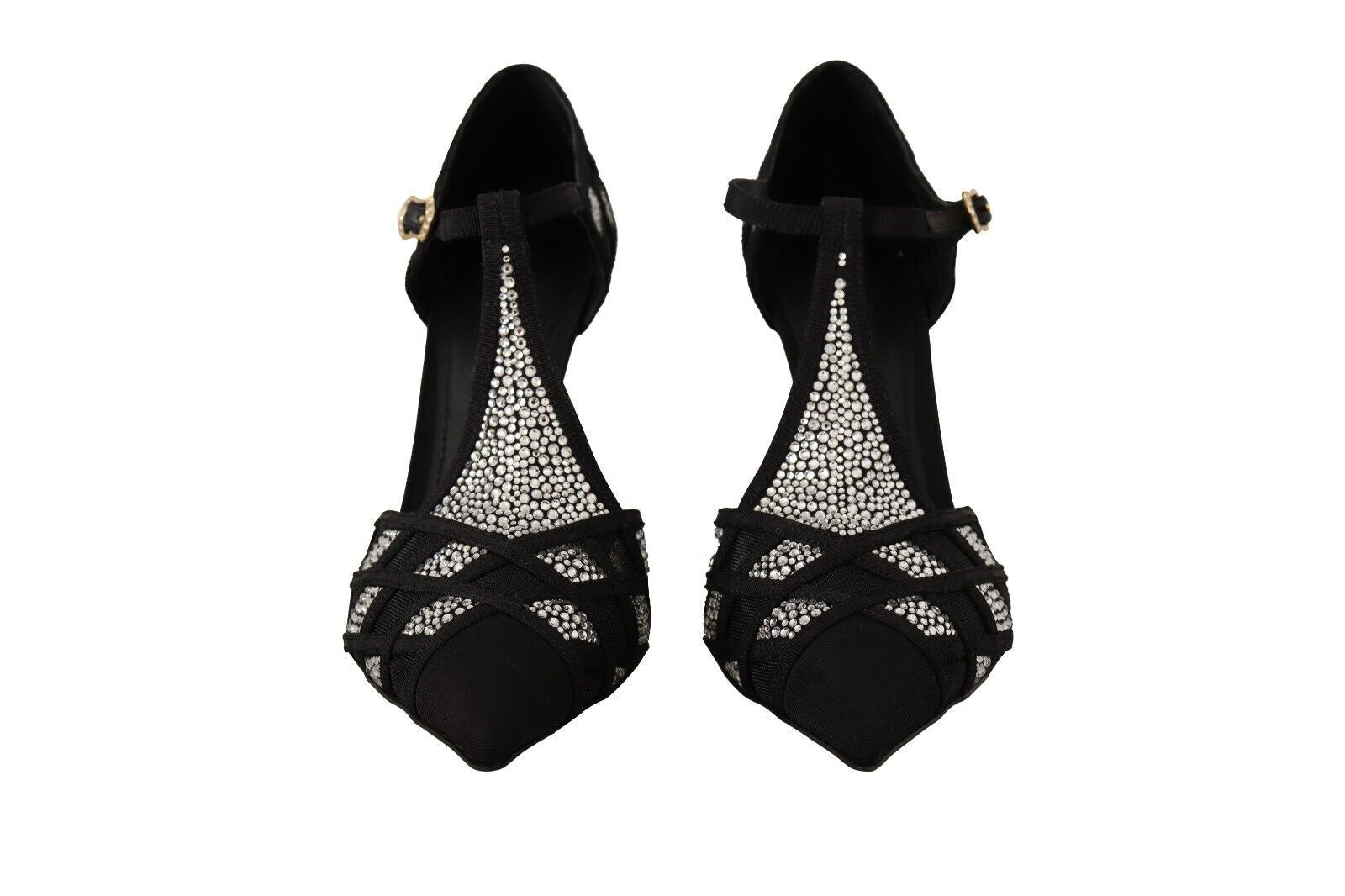 Black Crystals T-strap Heels Pumps Shoes