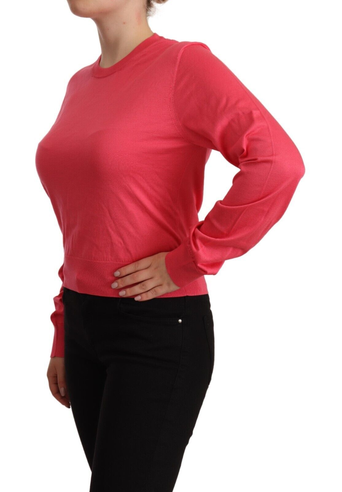 Pink Silk Crewneck Pullover Top Sweater