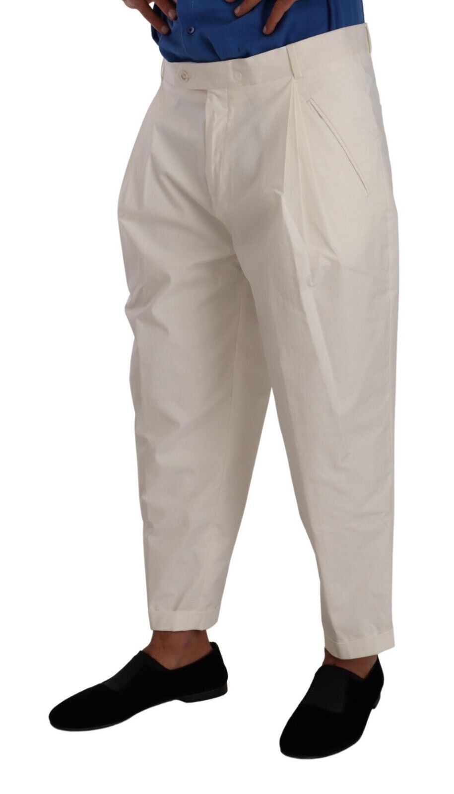 White Cotton Tapered Men Trouser Dress Pants