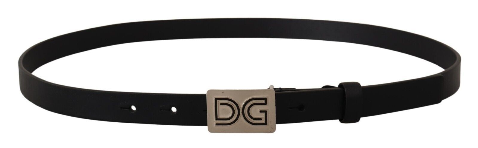 Dolce & Gabbana Black Leather Silver DG Logo Buckle Belt