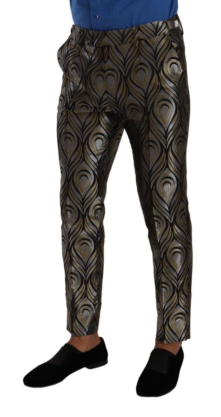 Silver Gold Jacquard Men Trouser Dress Pants