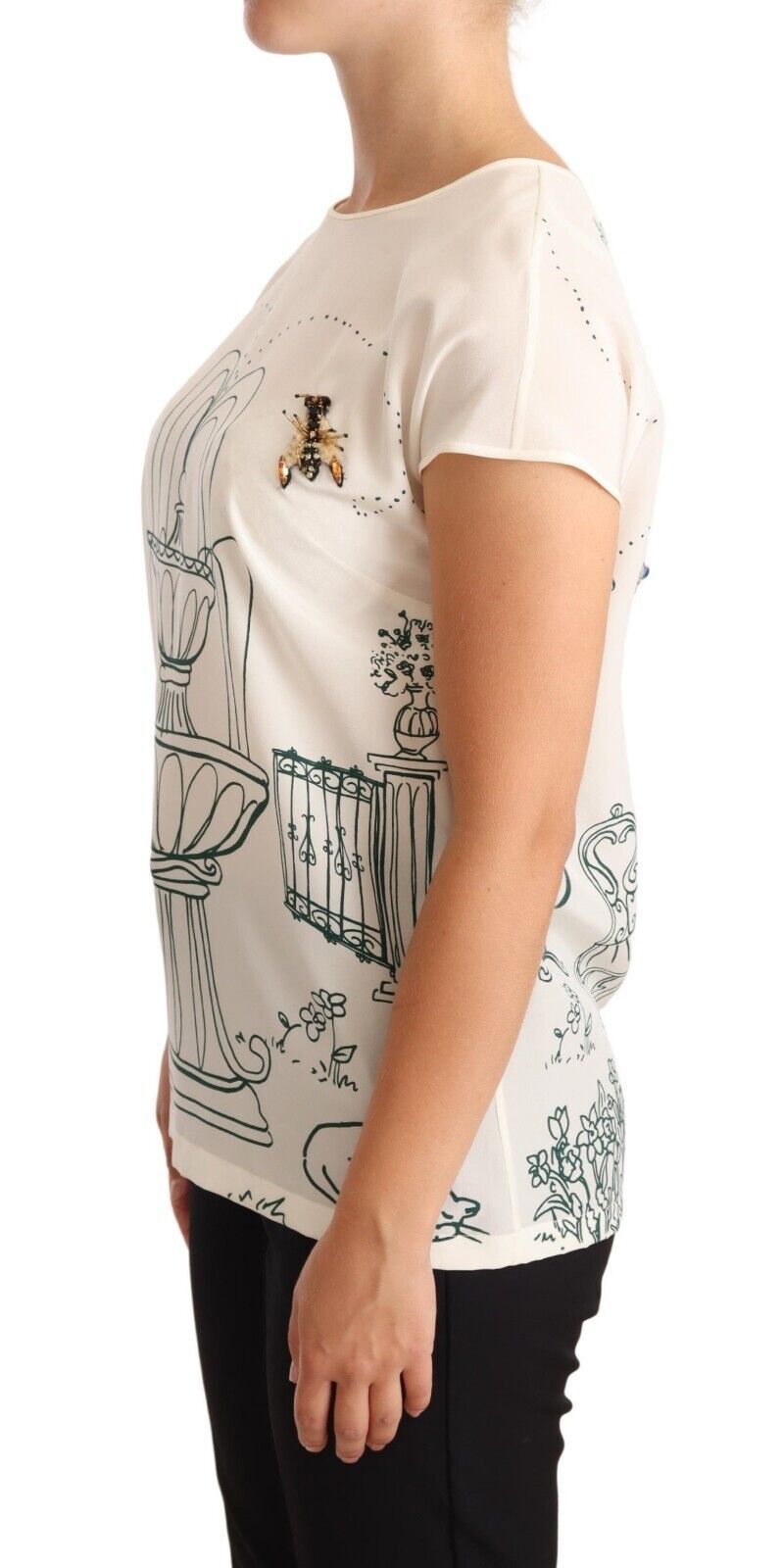 White Silk Garden Fountain T-Shirt Blouse