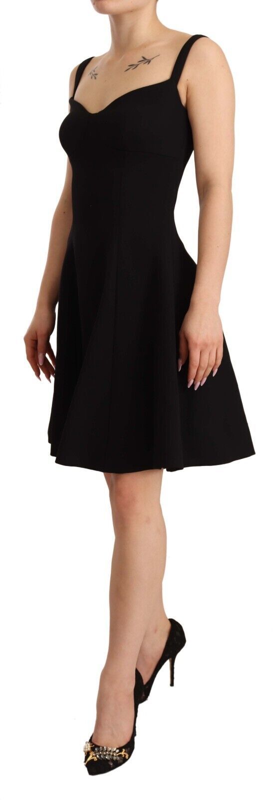 Black Fit Flare Wool Stretch Sheath Dress