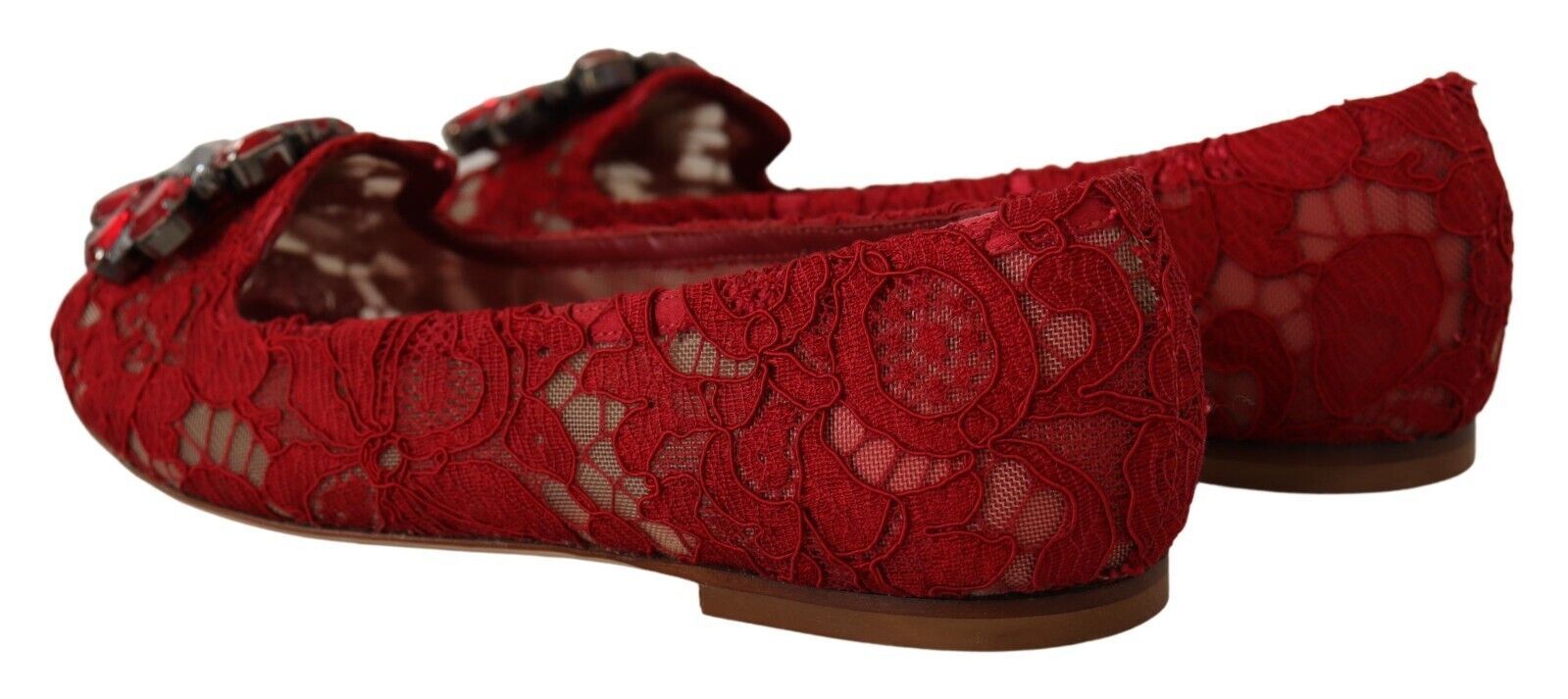 Red Lace Crystal Ballet Flats Loafers Shoes