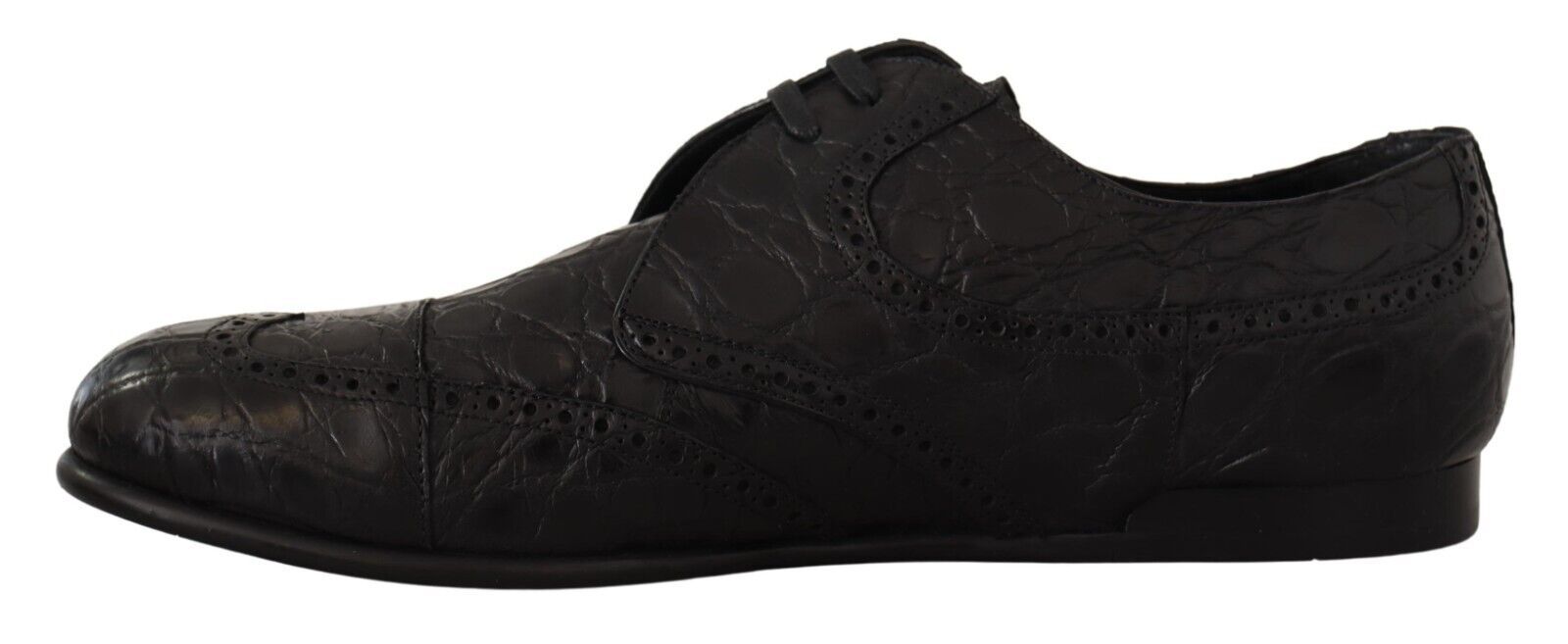 Black Caiman Leather Mens Derby Shoes