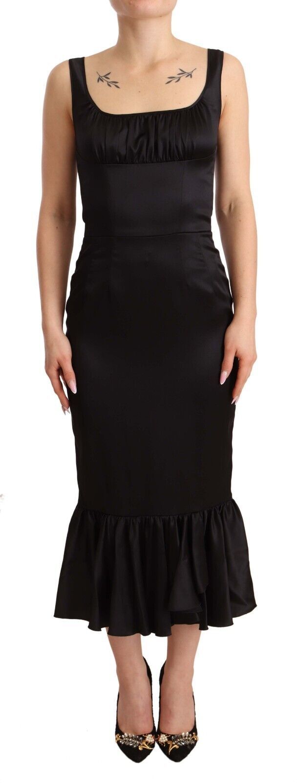 Black Silk Stretch Sheath Mermaid Midi Dress