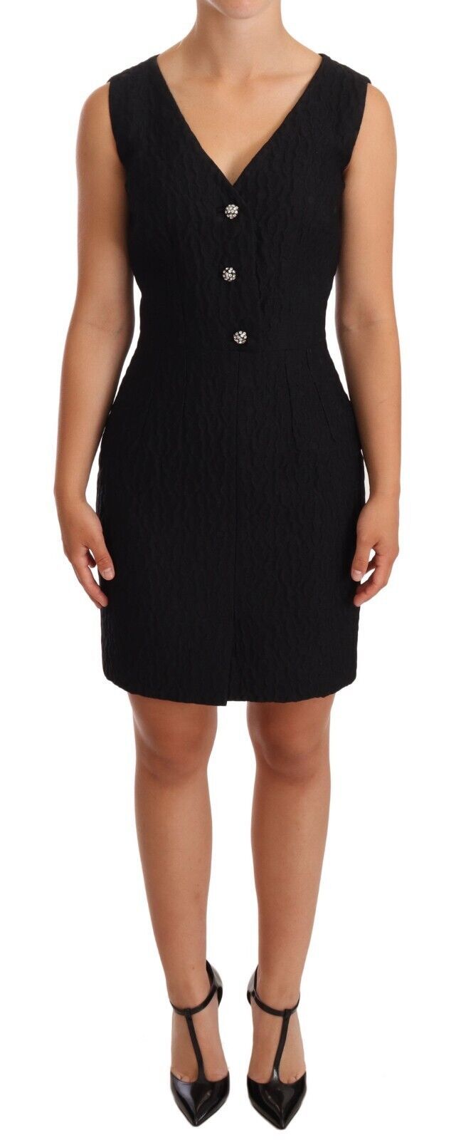 Black Button Crystal Sleeveless Sheath Dress