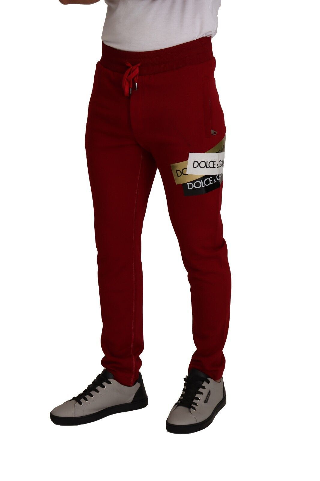 Red Cotton Logo Patch Sweatpants Jogging Pants