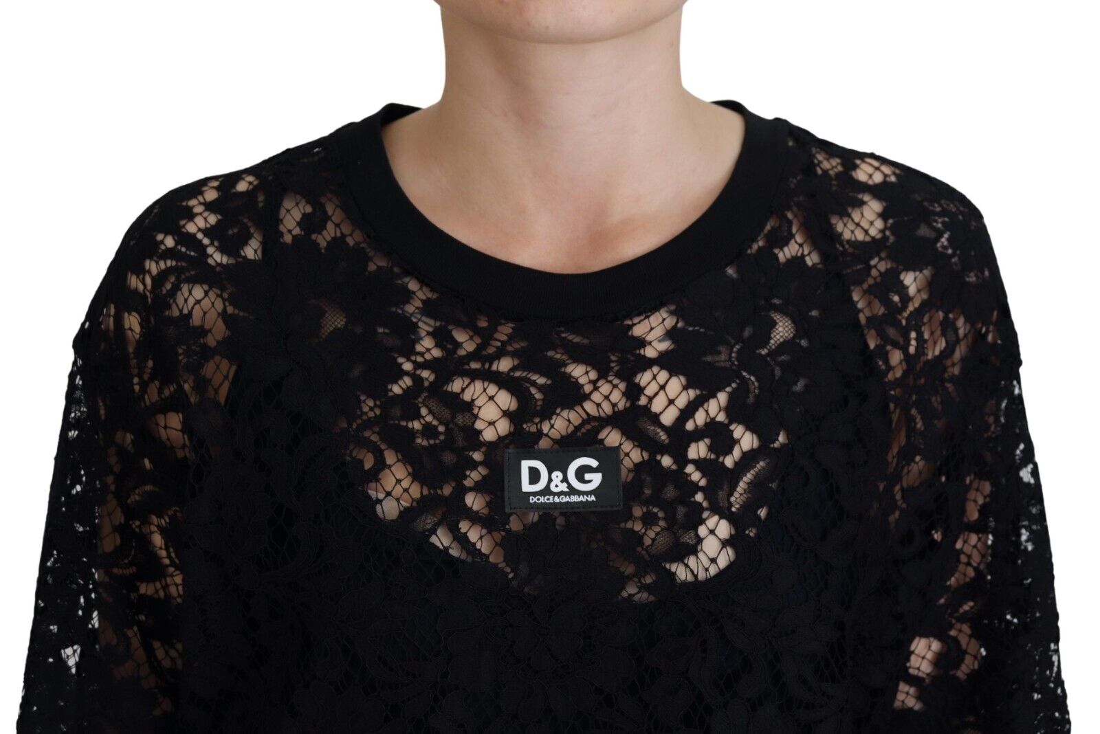 Dolce & Gabbana Black Floral Lace Cotton Shift Mini Dress