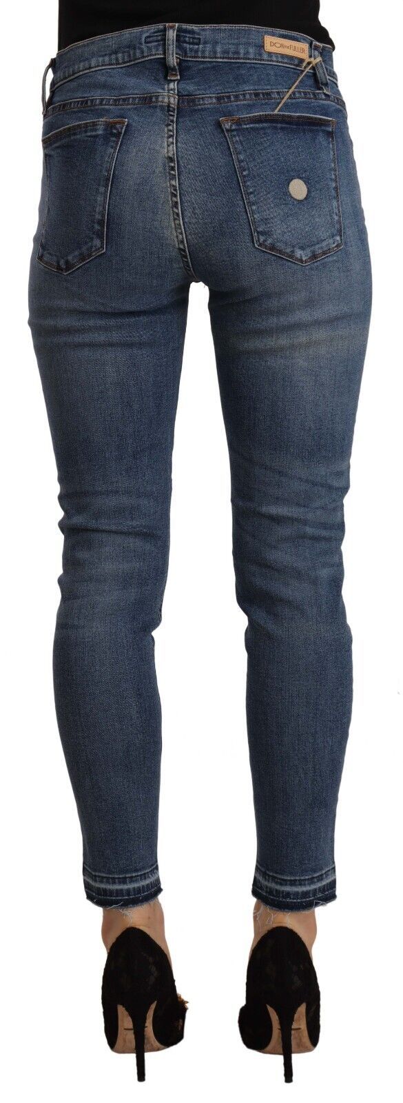 Blue Mid Waist Cotton Denim Slim Fit Cropped Jeans