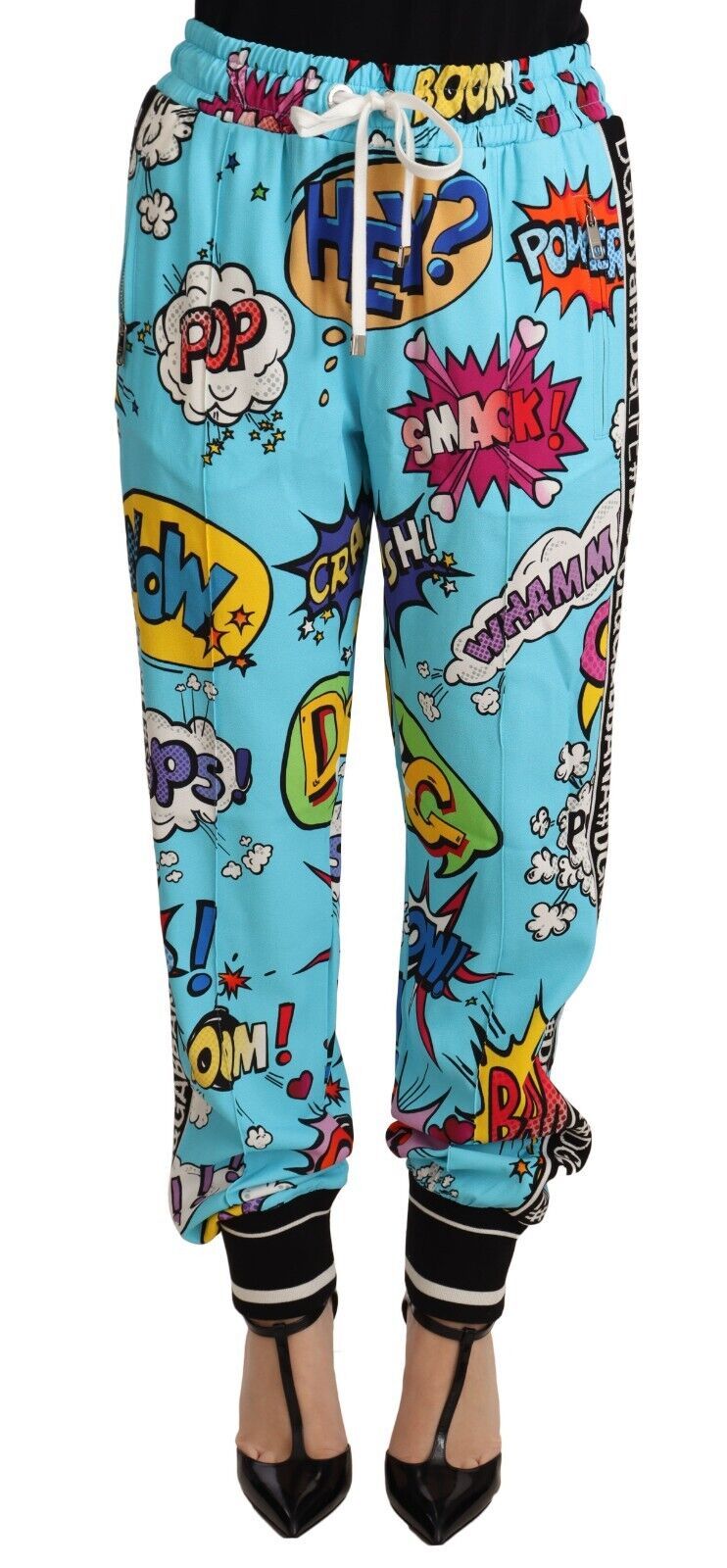 Blue Cartoon Print Jogger Viscose Stretch Pants