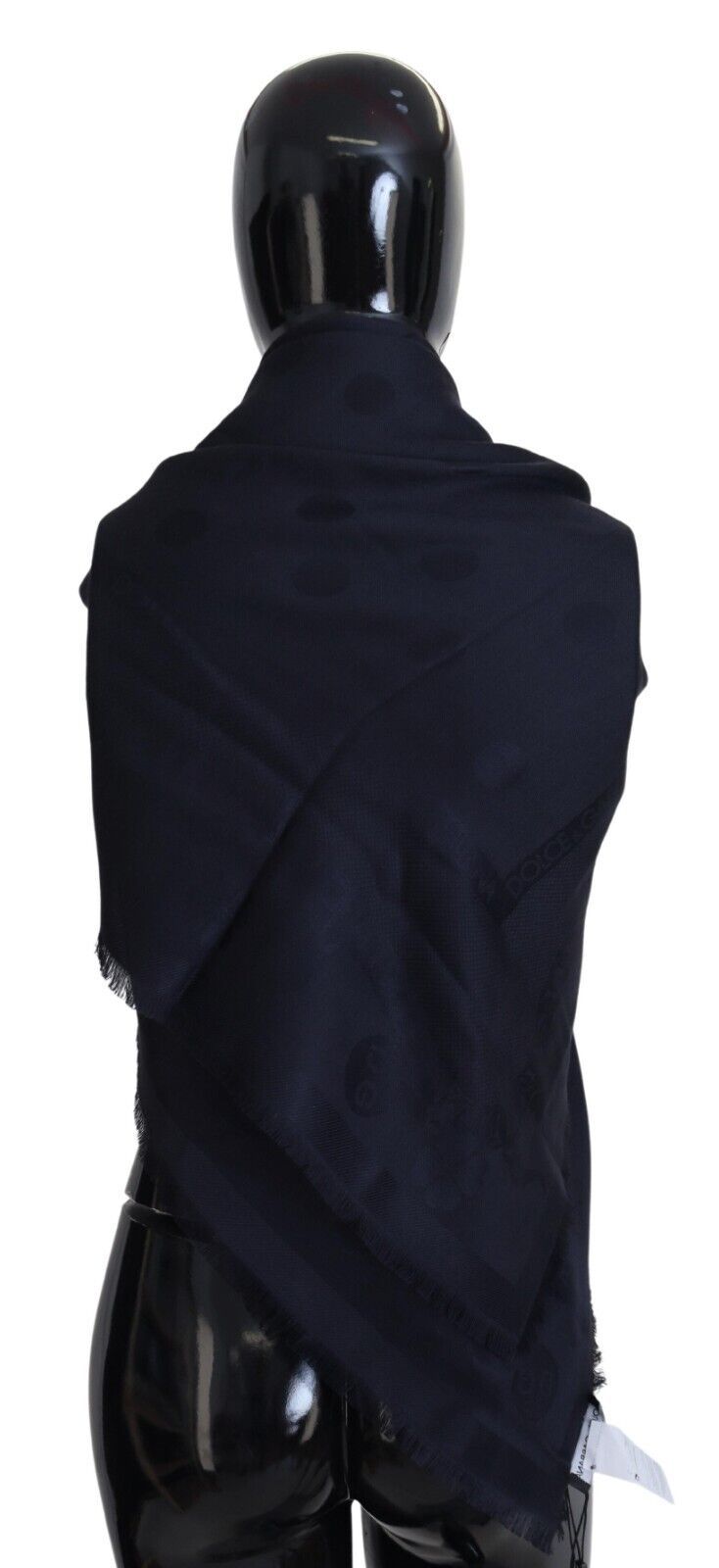 Dark Blue Fringes Shawl Silk Wool Scarf