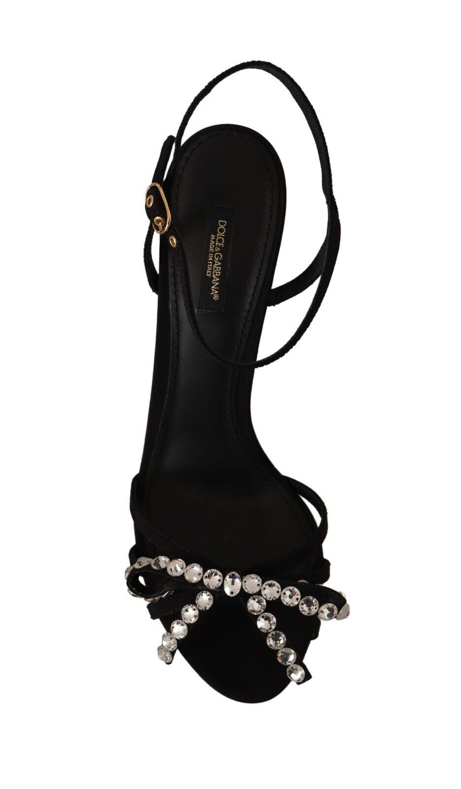 Dolce & Gabbana Black Crystals Ankle Strap Heels Sandals Shoes