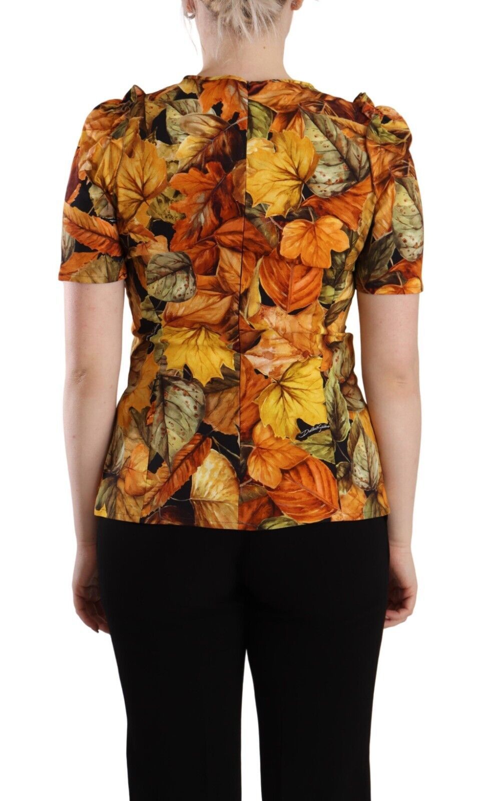 Multicolor Leaves Print Viscose Round Neck Blouse Top