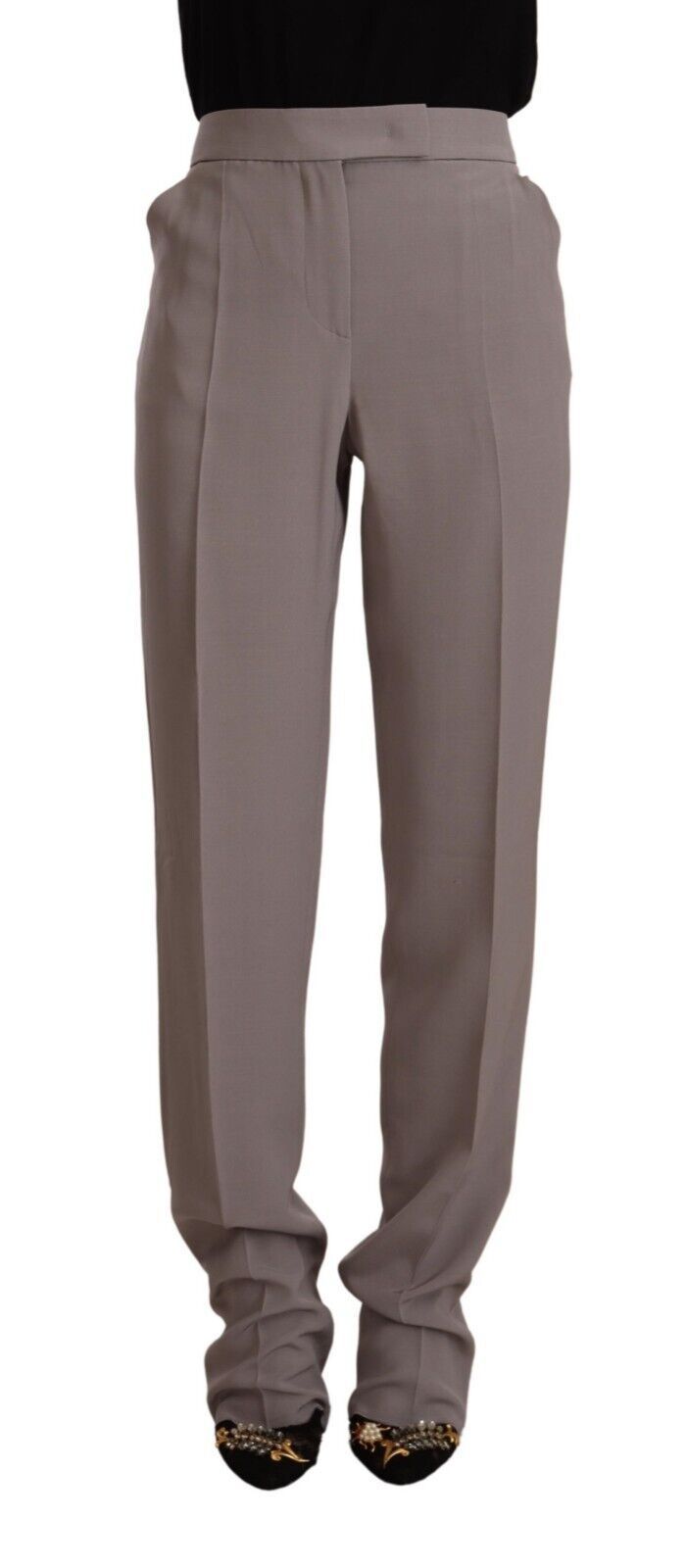 Brown High Waist Silk Tapered Long Pants