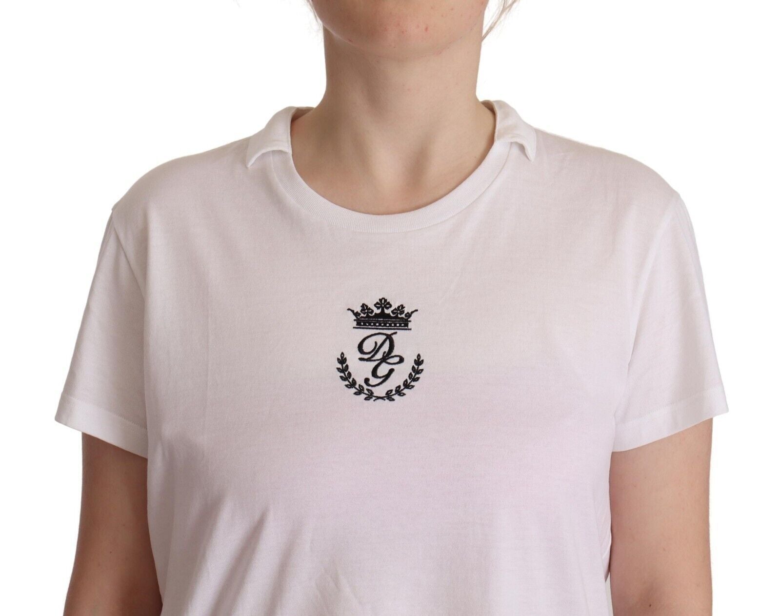 White DG Crown Print Cotton Collared Neck T-shirt